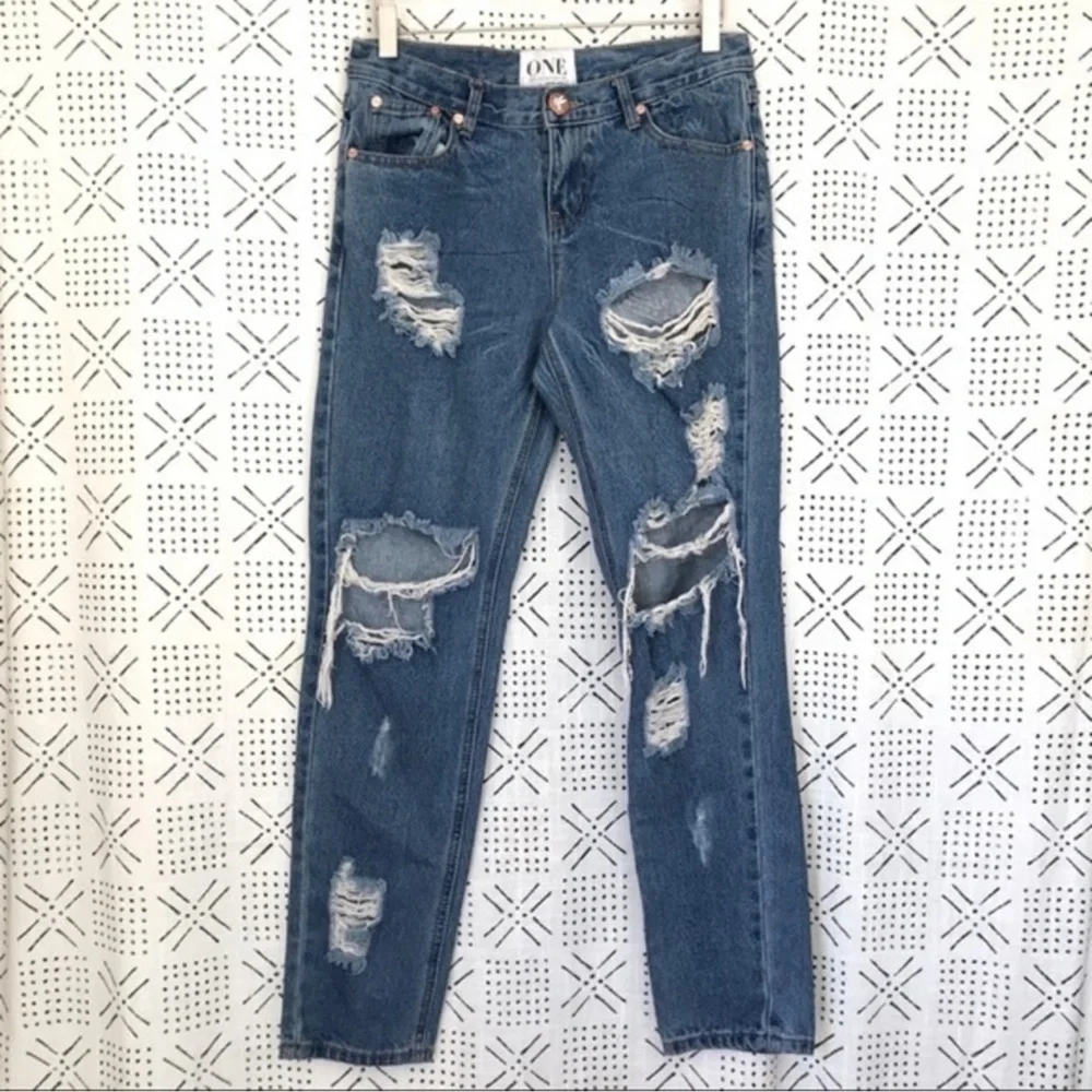 ONE TEASPOON Awesome Baggies Distressed Ripped Tapered Leg Denim Jeans Size 24